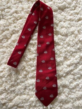 Vintage Brooks Brothers Red Silk Tie with White Ship Motif